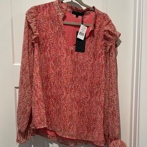 Gibson Pink Ruffled Long Sleeve Blouse